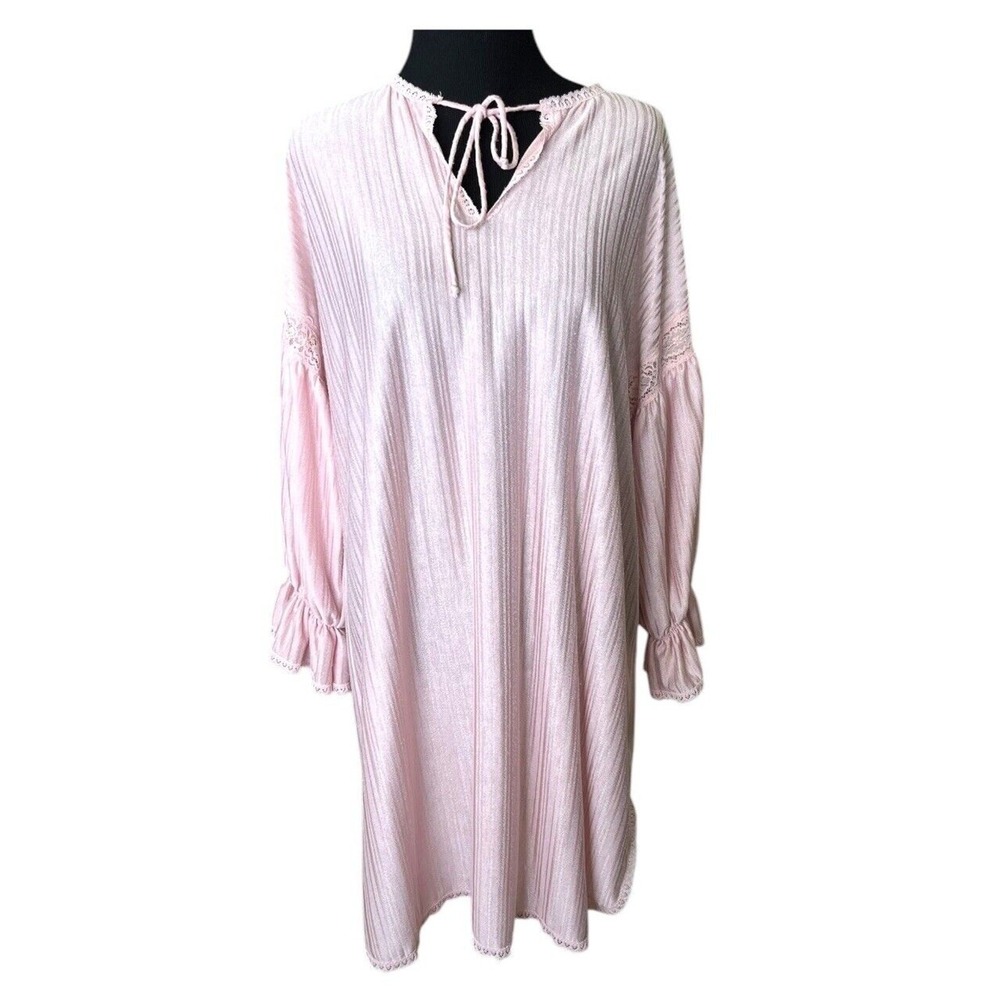 Vintage 80s Vassarette Edwardian Blush Pink Nightgown Lace Trim Sheer M